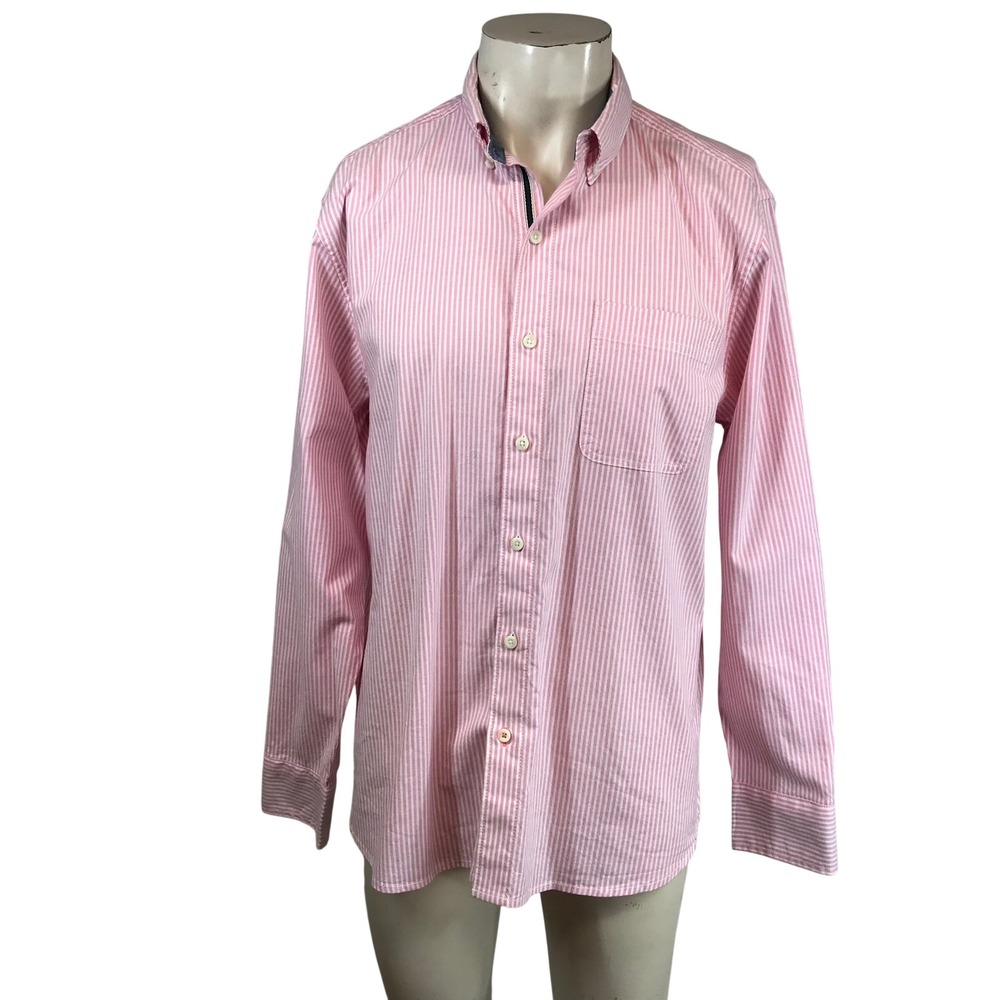 Tommy Bahama Mens Pink‎ White Striped Button Down Shirt Long Sleeve Size Medium